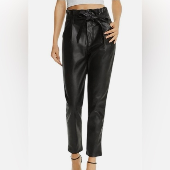 Lucy Paris Faux Leather Paperbag High Waist Ankle Pants Black - Picture 1 of 16